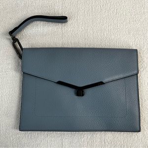 Botkier Valentina Flap Wristlet Clutch Pebbled Leather Blue Cadet Turnkey Clasp